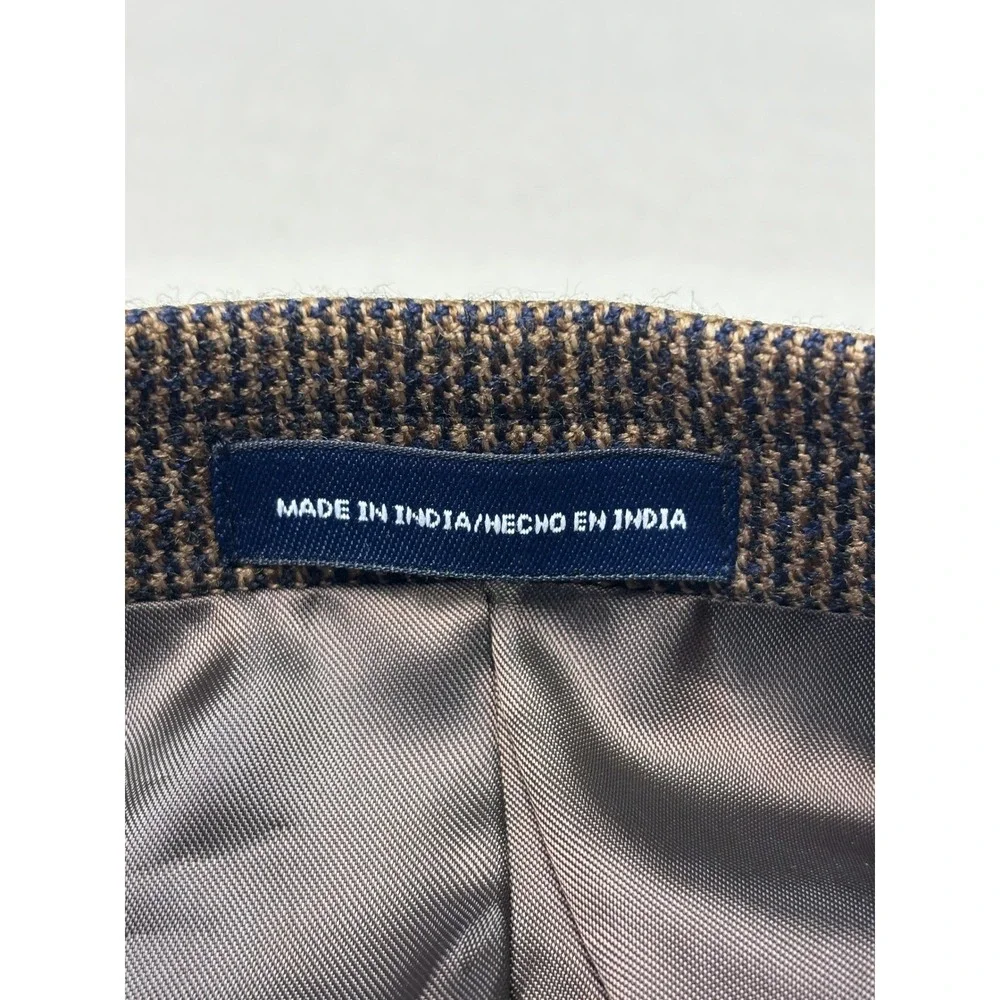 Stafford Essentials Classic Fit Wool Blazer Brown Herringbone Elbow Patches‎ 44L